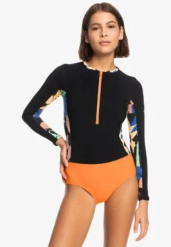 Roxy HEATER LANGÄRMLIGER - Badeanzug - Anthracite Flower Jammin